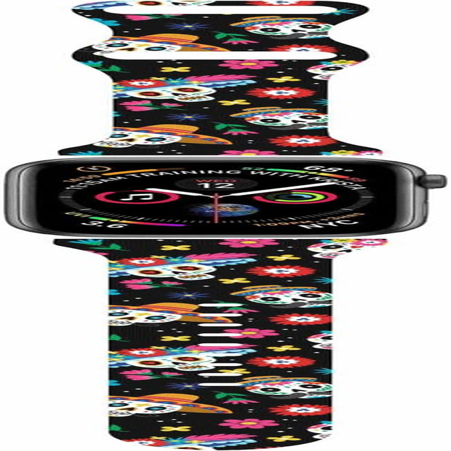 HYHMXB Chic Breathable Character Halloween Bands Compatible with Apple Watch 42Mm 44Mm 45Mm M/L, Grade Soft Silicone Sports Wristband Strap for Iwatch SE & Series 8 7 6 5 4 3 2 (Happy Skull)  HYHMXB   