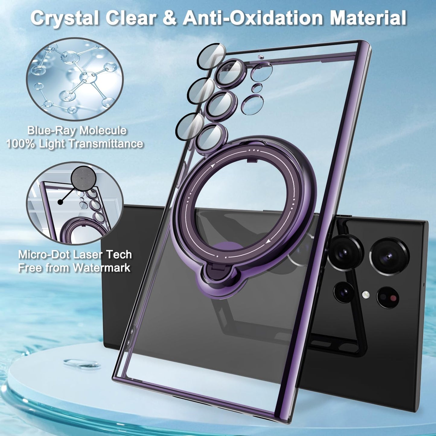 Tnarru Clear Samsung Galaxy S22 Ultra Case with Magnetic Stand [Compatible with Magsafe] [360° Rotatable Ring Holder Kickstand] Plating TPU Shockproof Protective Galaxy S22 Ultra Phone Case - Purple  Tnarru   