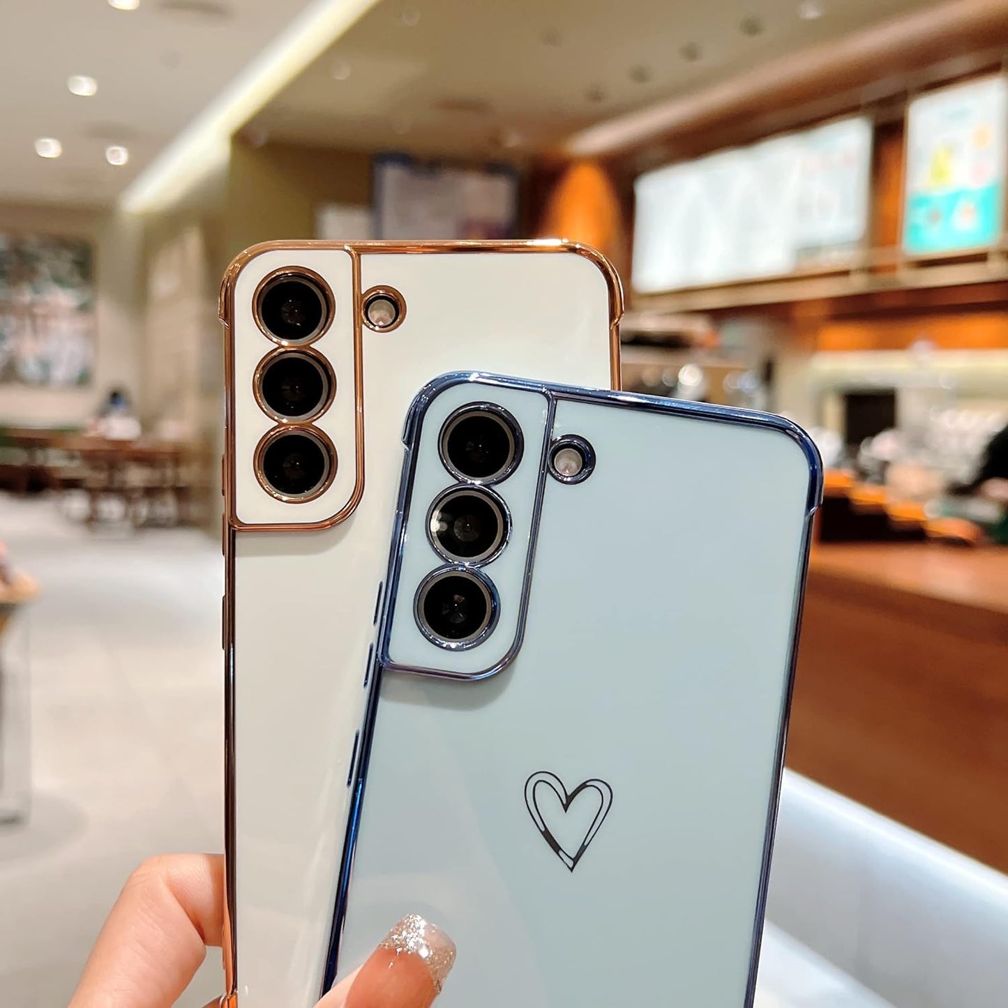 ZTOFERA Designed for Samsung Galaxy S21 plus 5G Case,Cute Plating Edge Love Hearts Pattern with Camera Lens Protection Phone Cover for Girls Women,White  ZTOFERA   