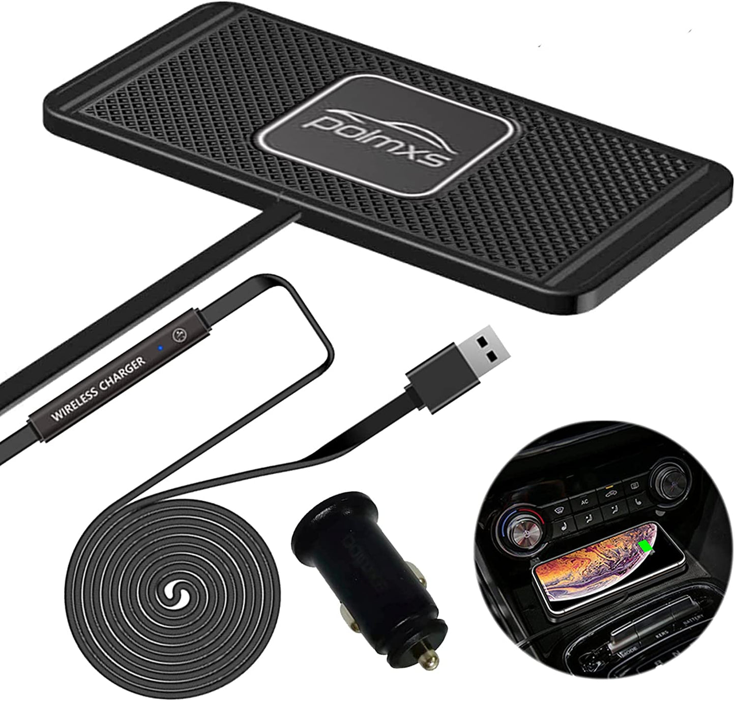 Wireless Charger,Polmxs Wireless Car Charger Charging Pad 10W Wireless Phone Charger Fast Non Slip Charger for Car Android Wireless Charging Mat for Cell Phone Galaxy 21/20 NOTE10 S9S10 S8(C1Y)  POLMXS   