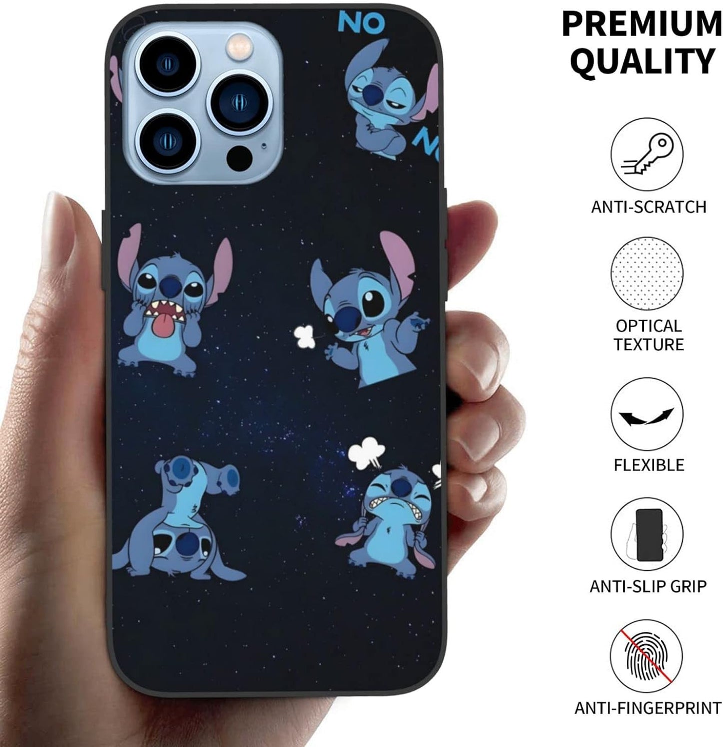 For LG G7 Thinq, Cartoon Ohana Blue Animal Stih #08 Protective Smooth Silicone Shockproof Soft TPU Black Phone Case Back Cover  LARUZE   