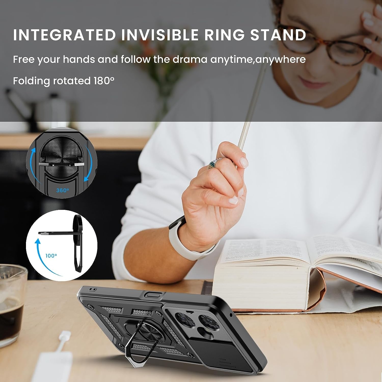 Dretal for Oneplus Nord N30 5G Case, with Stand Kickstand Ring and Camera Cover with Tempered Glass Screen Protector, Military Grade Shockproof Protective Cover for Oneplus N30 5G (Black)  Dretal   