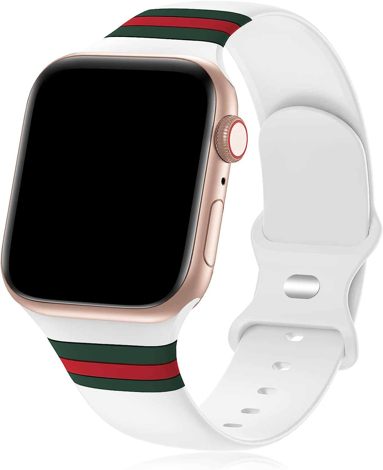 Designer Bands with Charms Decor Compatible with Apple Watch Band 38Mm 40Mm 41Mm 42Mm 44Mm 45Mm 49Mm for Women, Stylish Soft Silicone Sport Strap for Apple Watch Ultra Iwatch Series 8 SE 7 6 5 4 3 2 1  Seizehe White/Army Green/Red 38mm/40mm/41mm 