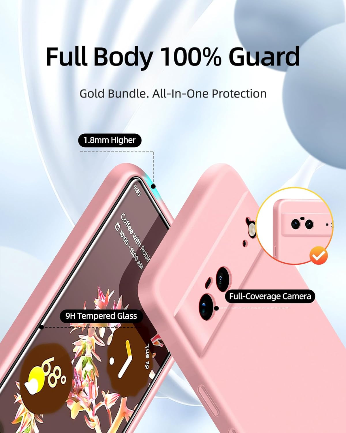 Dssairo 3 in 1 for Google Pixel 6 Case, with 2 Pack Screen Protector, with Full Camera Cover Protection，Liquid Silicone Slim Shockproof Protective Phone Case [Microfiber Lining] (Pink)…  Dssairo   