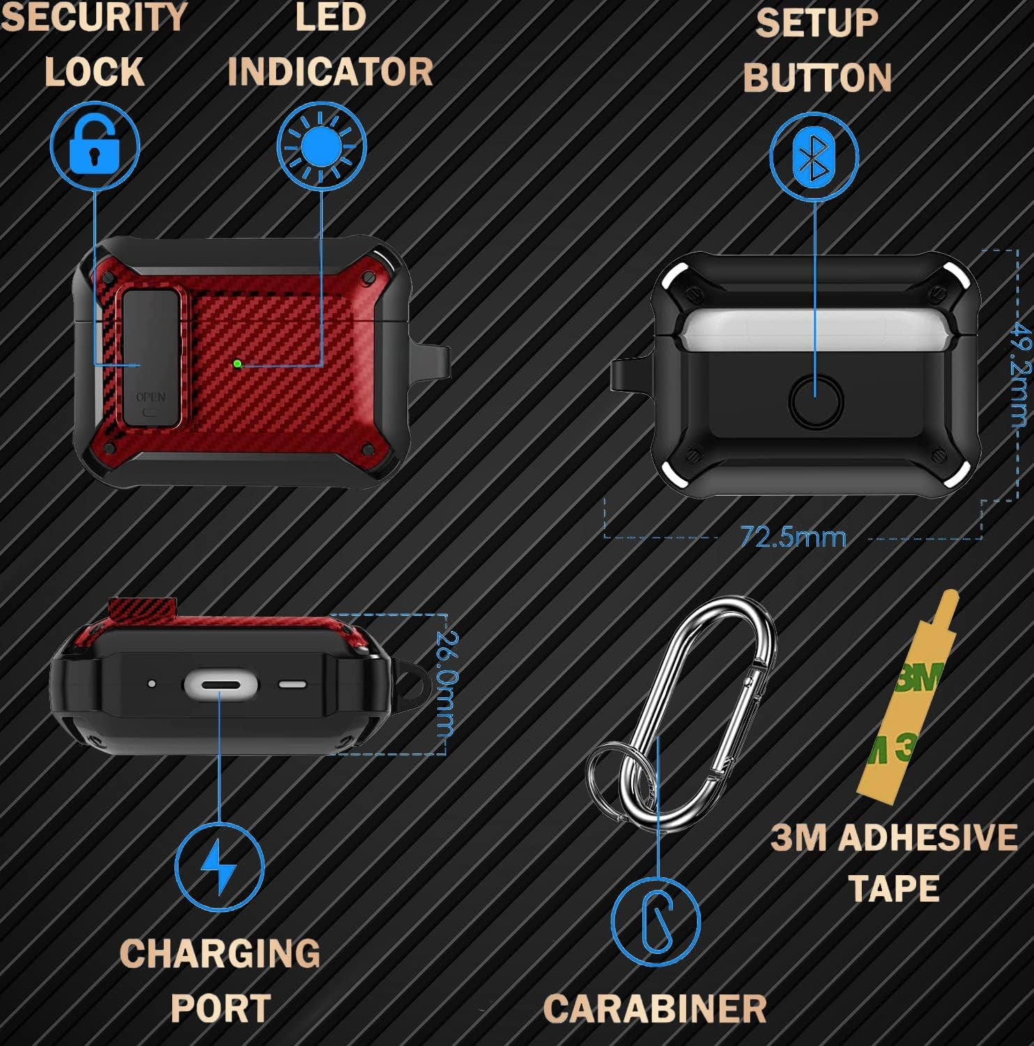 [4 in 1] Airpods Pro 2 Gen/Pro Case Lock with Cleaner Kit&Replacement Ear Tips(S/M/L), Olytop Rugged Airpod Pro 2Nd/1St Generation Protective Cover for Ipod Pro 2019/2022 with Keychain, Black/Red  Olytop   