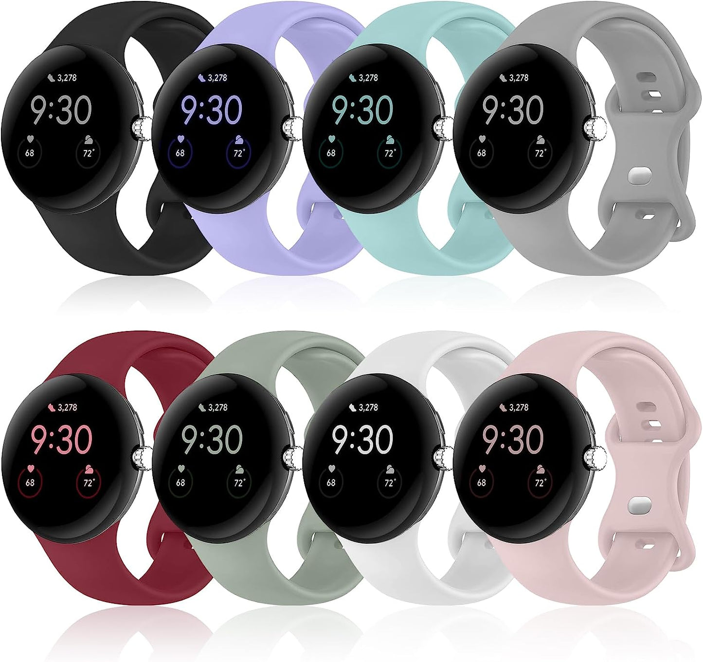 BMINEN Bands 4 Pack for Google Pixel Watch Band, Soft Silicone Wristband Women Men Waterproof Sport Strap Band for Google Pixel Watch 2022 (L, 4PACS-A-L)  BMINEN 8PACS-A-S Small 