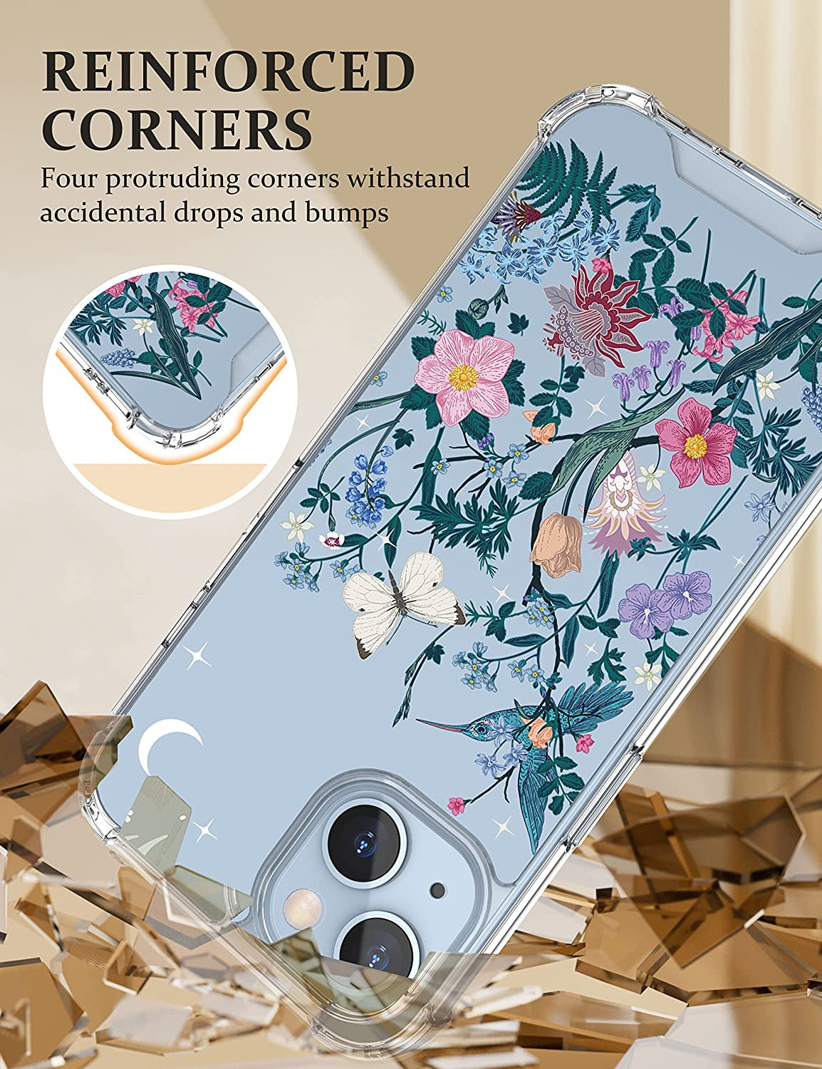 Cutebe [3 in 1 Crystal Phone Case for Iphone 13(2021)/Iphone 14(2022) 6.1", Cute Protective Cover with 9H Temper Glass Screen Protector + HD Temper Camera Lens Protector for Women, Girls  Cutebe   