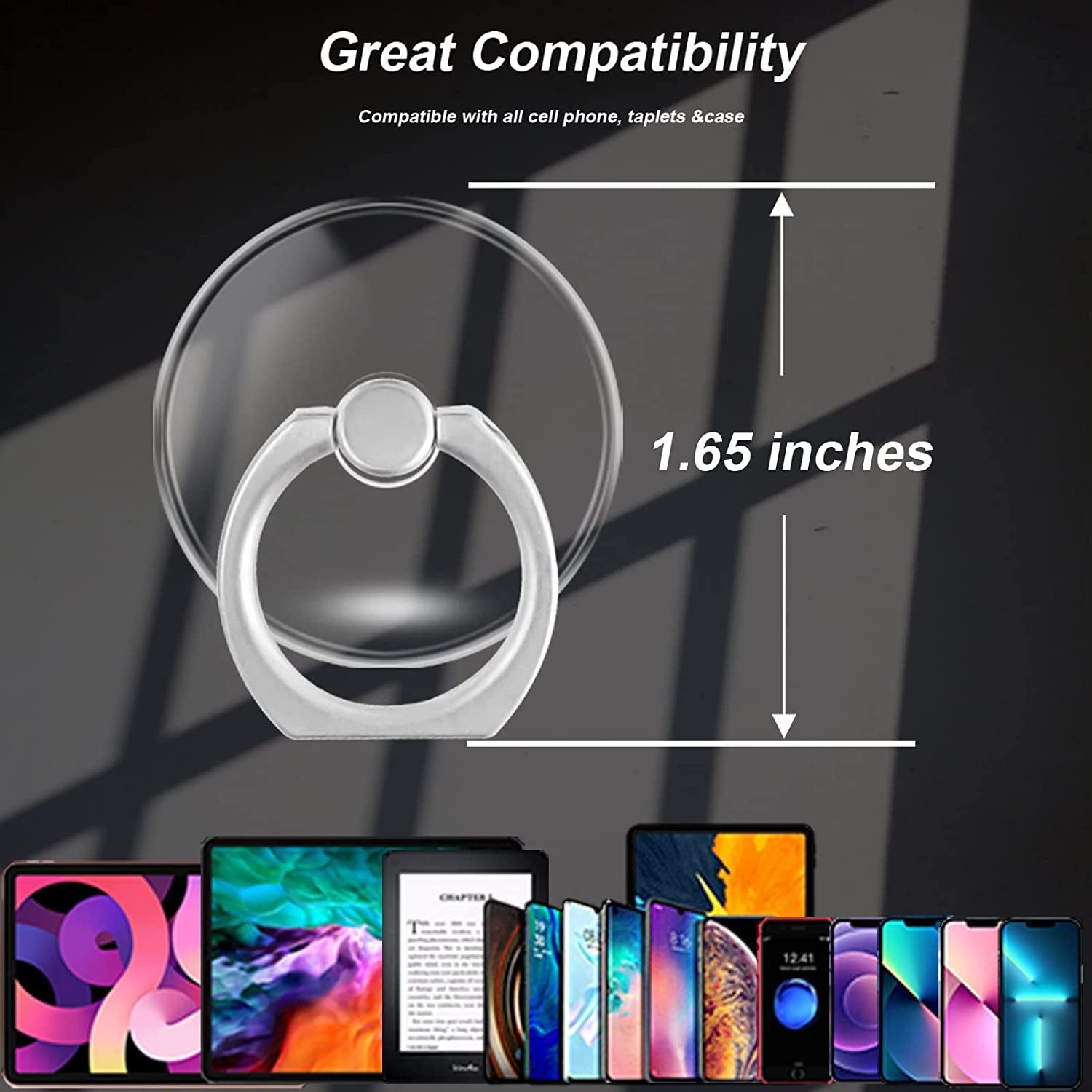TACOMEGE Transparent Clear Phone Ring Grips Holder Kickstand, Finger Ring Stand for Cell Phone Tablet Case Accessories(Round-Clear) (1)  TACOMEGE   