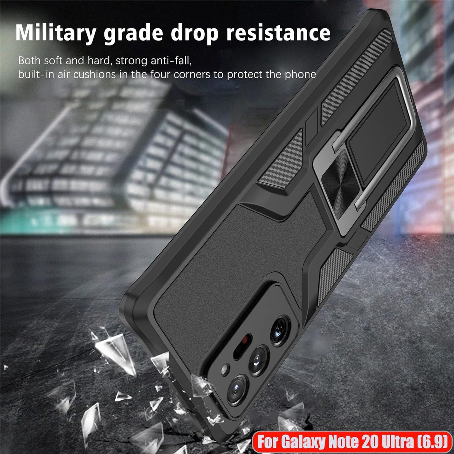 LMDAMZ Compatible Samsung Galaxy Note 20 Ultra Heavy Duty Military Grade Shockproof Kickstand Case Double Protection (TPU+PC) Solid and Durable Magnetic Car Phone Case, Suitable for 6.9 Inches (Black)  LMDAMZ   