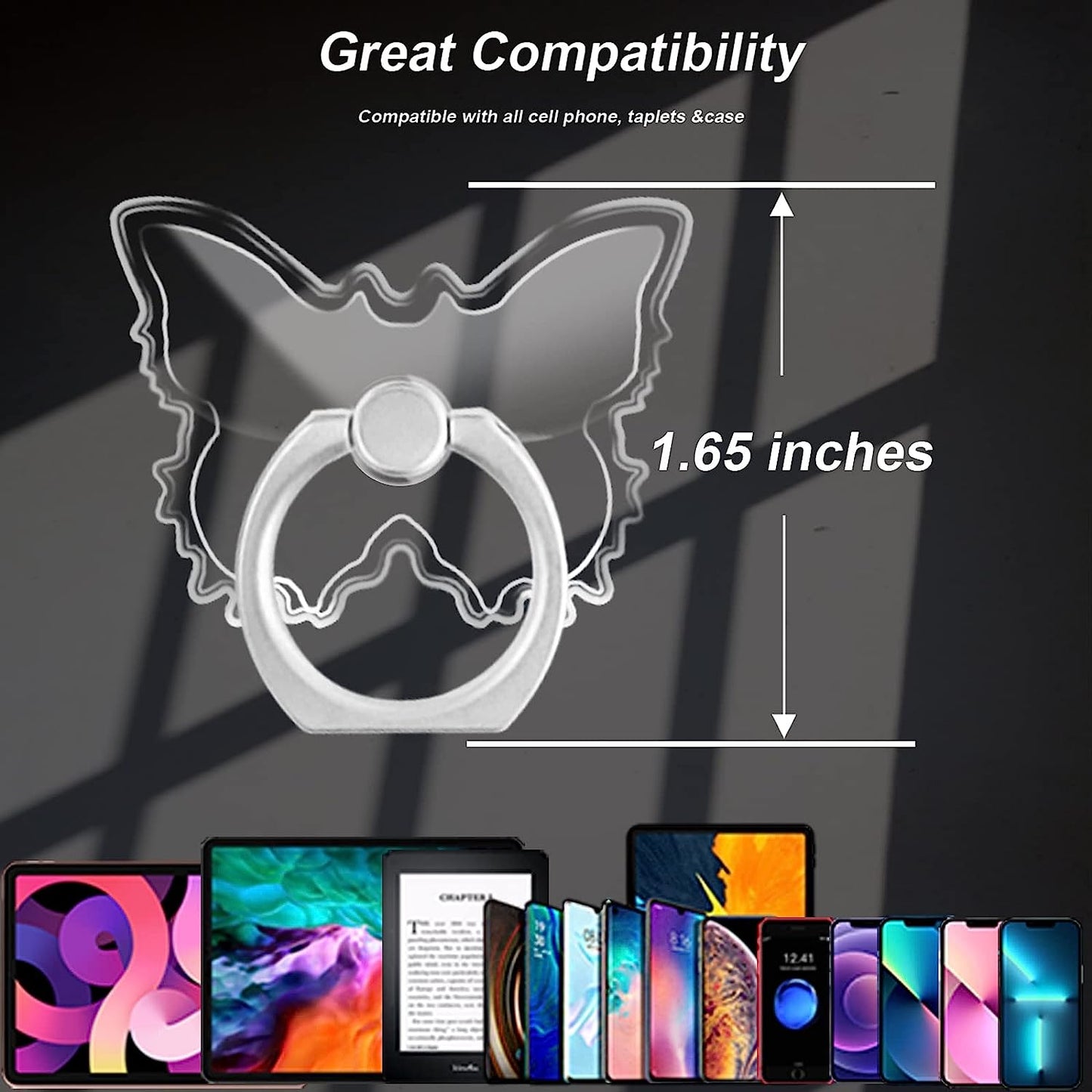 TACOMEGE Transparent Clear Butterfly Phone Ring Grips Holder, Finger Ring Stand for Cell Phone Tablet Case  TACOMEGE   