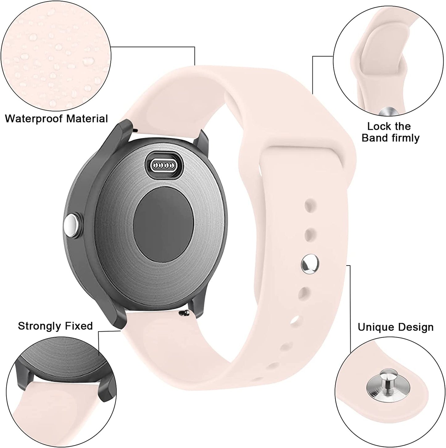 4 PACK Bands for Garmin Venu / Venu Sq / Vivoactive 3 Watch Band, 20Mm Adjustable Soft Silicone Sport Replacement Wristband Strap for Garmin Venu Sq, Vivoactive 3 Music, Forerunner 645 / 245 Music, Samsung Galaxy Watch 4  Wanme   