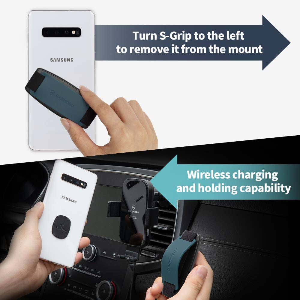 Sinjimoru Detachable Phone Grip Kickstand for Wireless Charging Compatible Phone Finger Holder for Iphone 12 & Smartphones. Sinji Mount S-Grip Black  Sinjimoru Co. Ltd   