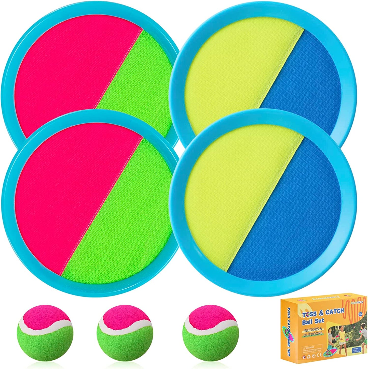 Aunnitery Kids Toys - Outdoor Games, Beach Toys, Toss and Catch Ball Set, Perfect Beach Games Sets Playground Sets for Backyards Easter Gifts for Kids/Adults/Family  Alterr Blue+Light Yellow  