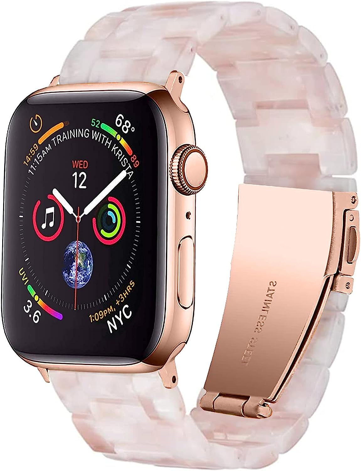 NYENEIL Compatible with Apple Watch Band 38Mm 40Mm 41Mm 42Mm 44Mm 45Mm Ultra 49Mm for Iwatch SE Lightweight Resin Wristband Bracelet Strap Series 8 7 6 5 4 3 2 1 Mens Womens  NYENEIL Pink flower 38MM/40MM/41MM 