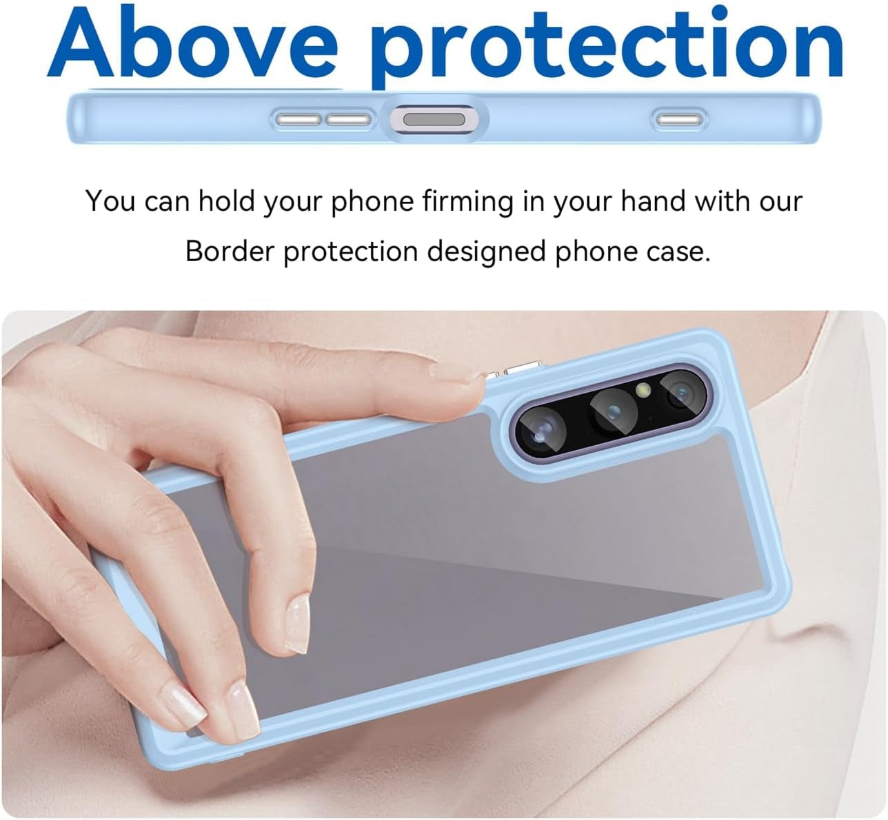 GTBDEKI Clear Case for Xperia 1 V Case, Sony 1V XQDQ62 Case with HD Screen Protector, Anti-Scratch Shockproof Clear Hard PC + TPU Bumper Protective Cover Case for Sony Xperia 1 V Crystal Blue  GTBDEKI   