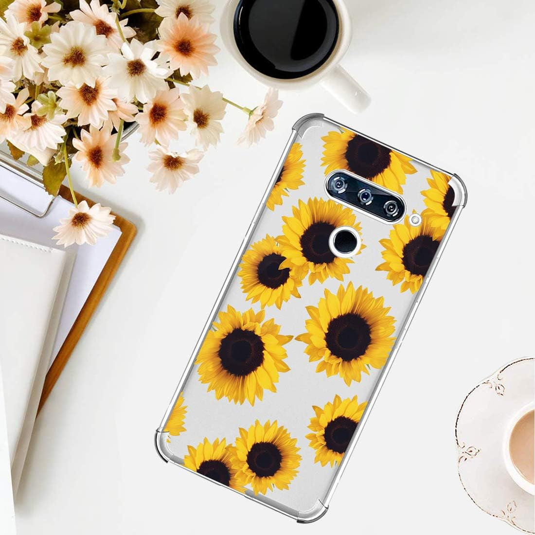 Sidande for LG V40 Case, for LG V40 Thinq Case with Flowers, Shockproof Clear Floral Soft Flexible TPU Slim Phone Case Cover for LG V40/For LG V40 Thinq 2018 (Sunflower)  sidande   