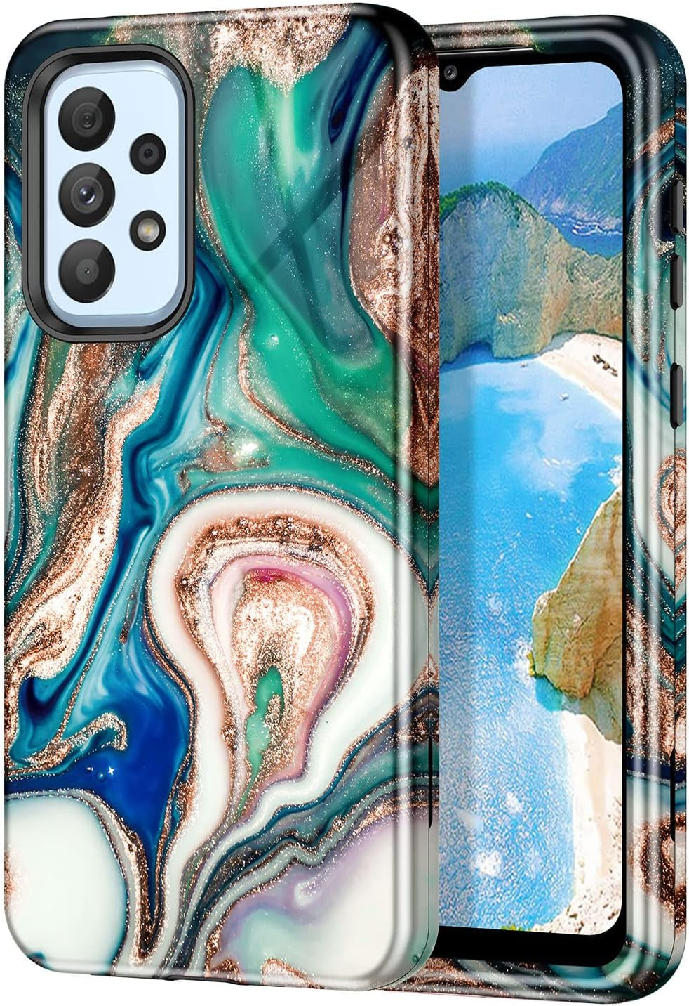 Btscase for Samsung Galaxy A53 5G Case, Marble Pattern 3 in 1 Heavy Duty Shockproof Full Body Rugged Hard Pc+Soft Silicone Drop Protective Women Girl Cover for Samsung Galaxy A53 5G,Drift Sand/Purple  Btscase Blue/Drift Sand  