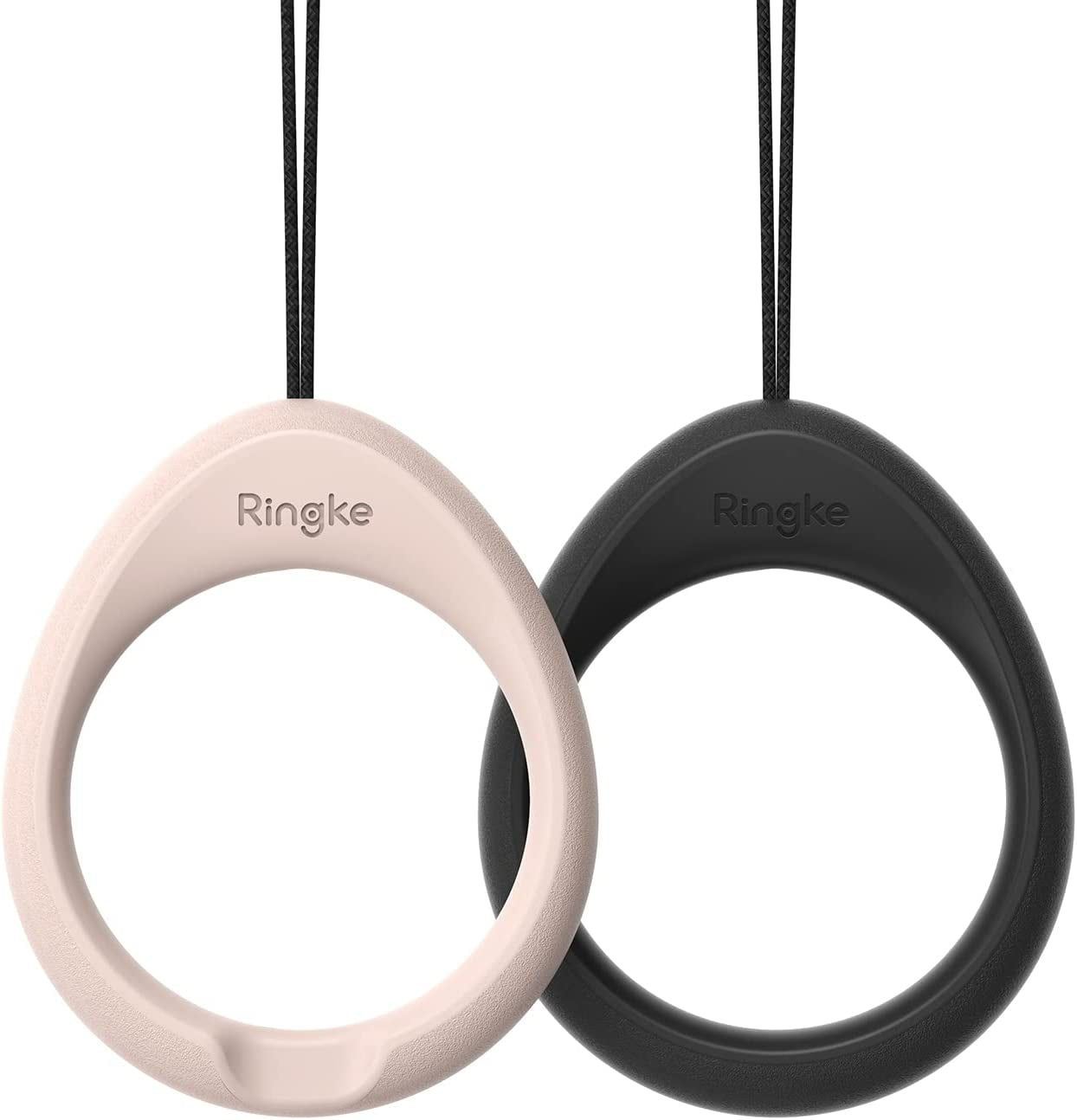 Ringke Finger Ring Strap Silicone Smartphone Grip Lanyard Holder [2 Pack] with Anti-Slip Mount Function Compatible with Phone Cases, Keys, Cameras, and More - Black & Lavender Gray  Rearth Black & Pink Sand  