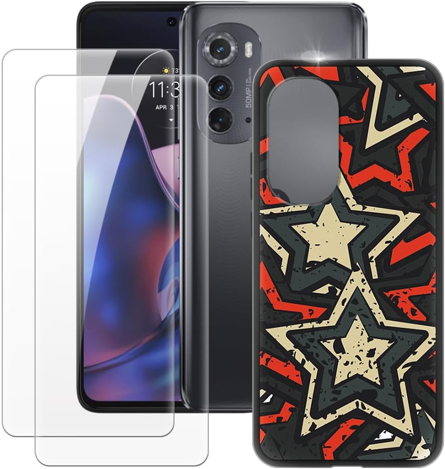 MILEGAO Motorola Edge 2022 Case + 2PCS Screen Protector Tempered Glass, Ultra Thin Bumper Shockproof Soft TPU Silicone Cover for Motorola Edge Gen.3 (6.6”) Rose  MILEGAO Star  