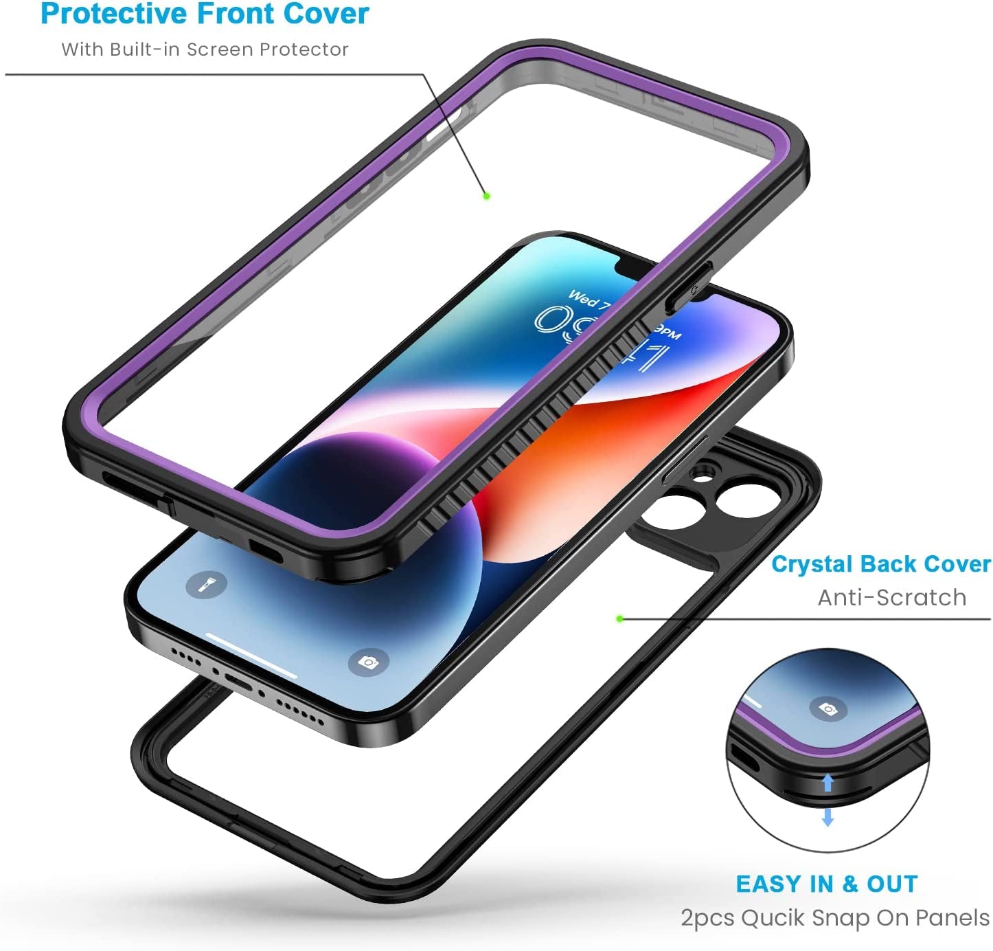 Lanhiem for Iphone 14 Case, IP68 Waterproof Dustproof Shockproof 14 Case with Built-In Screen Protector, Full Body Sealed Protective Front and Back Cover for Iphone 14, 6.1 Inch (Purple)  Lanhiem   