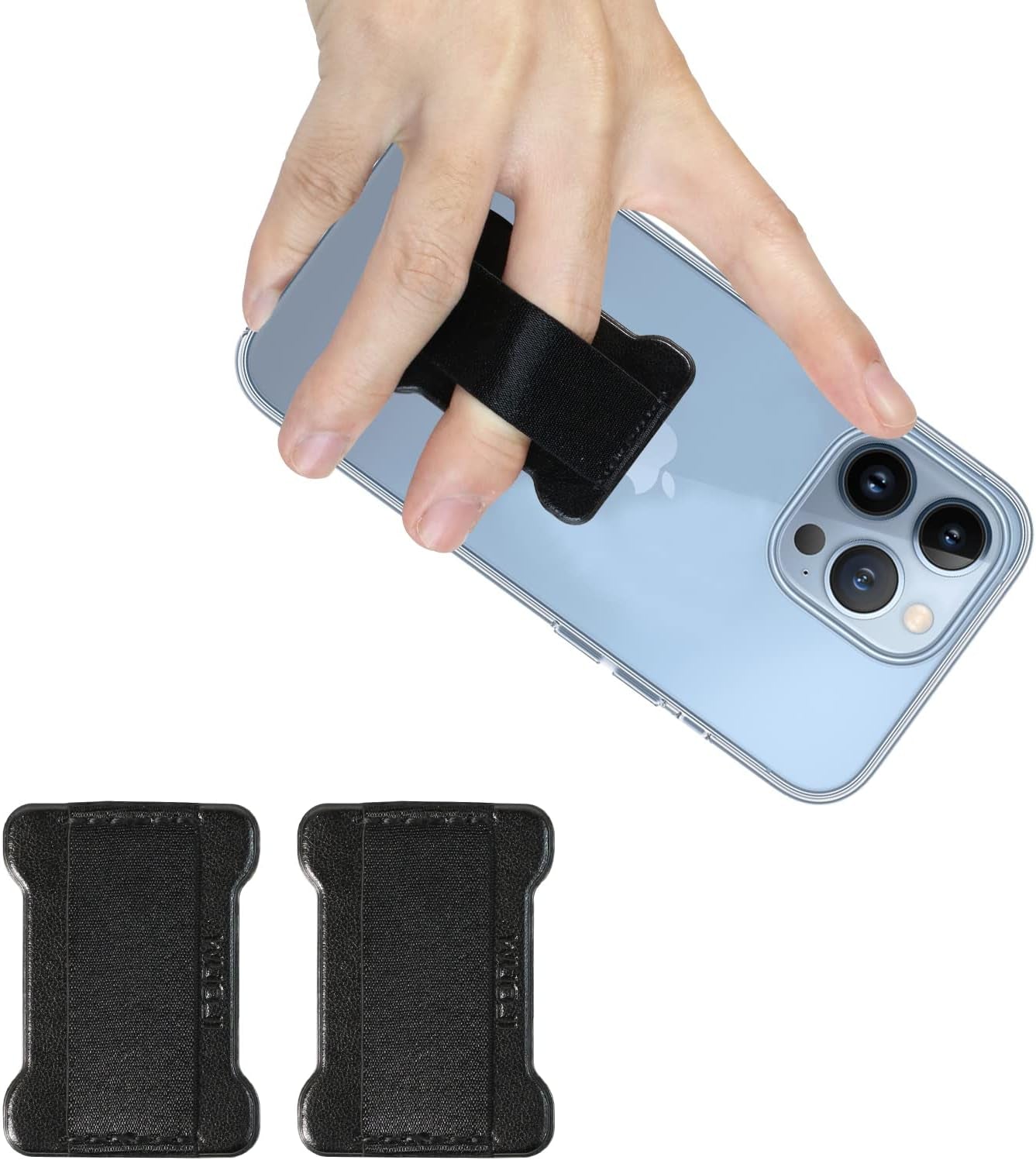 WUOJI Finger Strap Phone - Cell Phone Finger Holder - Ultra Thin Anti-Slip Universal Cell Phone Gripper for Back of Phone Grip Compatible with Iphone Samsung and Most Smartphones -2Pack(Black)  WUOJI PU Black  