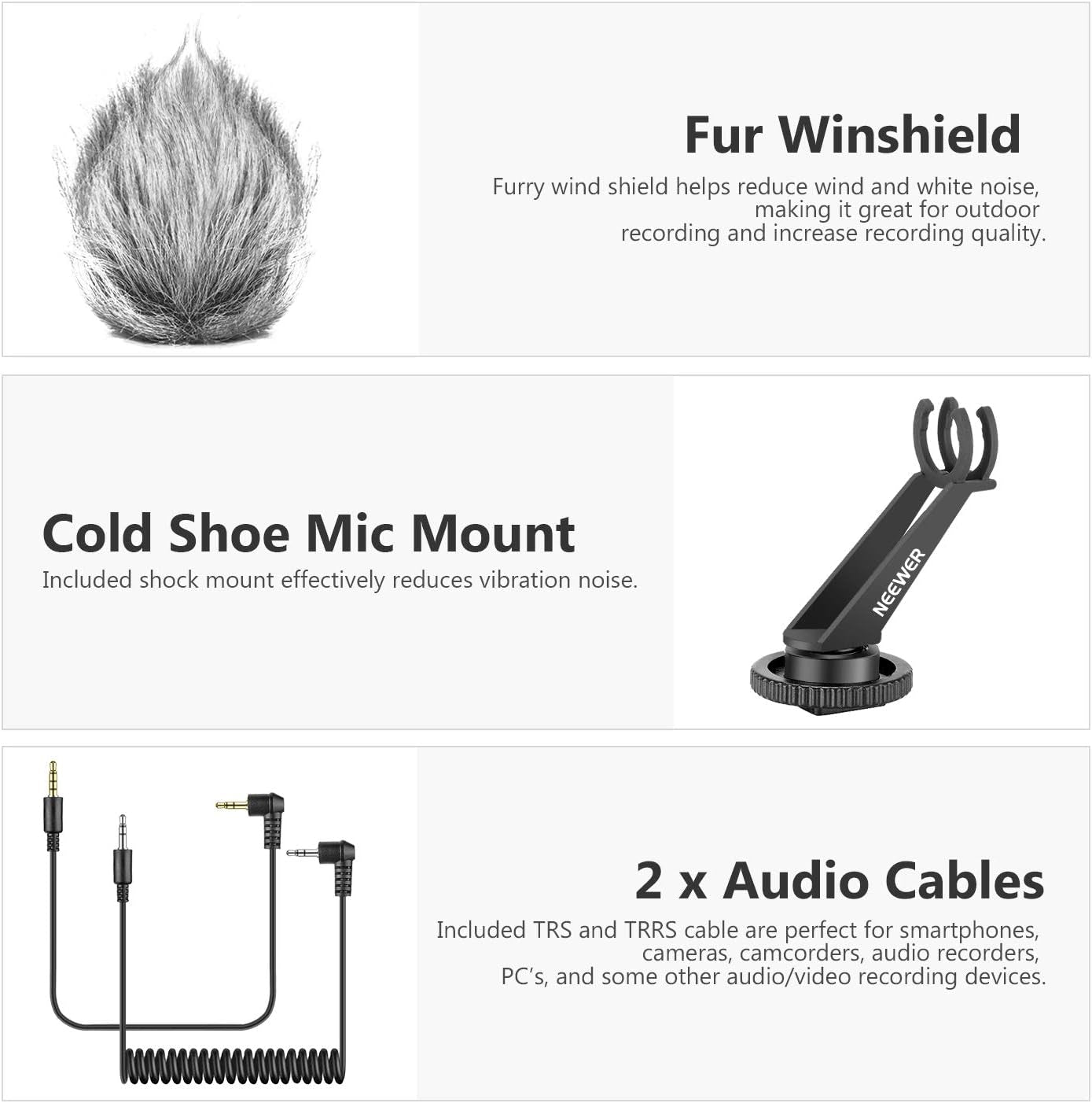 Neewer CM14 Microphone for Phone, Mini On-Camera Video Microphone with Mic Mount, Windscreen, Audio Cables Compatible with Iphone/Android Phone/Dslr Camera/Camcorder (Adapter for Iphone Not Included)  Neewer   