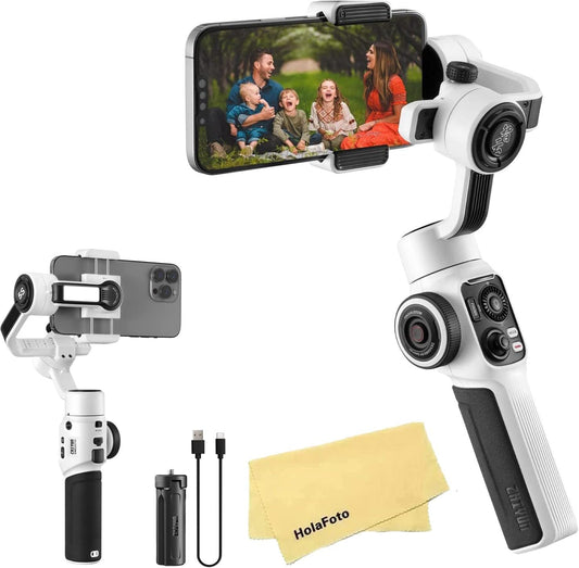 Zhiyun Smooth 5S Zhiyun Smooth 5 Upgrade Gimbal Stabilizer for Smartphone 3-Axis Phone Gimbal for Iphone 14 13 12 11 Pro Max SE2 XS XR X 8 plus Android Cell Phone Vlogging Youtube Tiktok Video(White)  zhi yun   