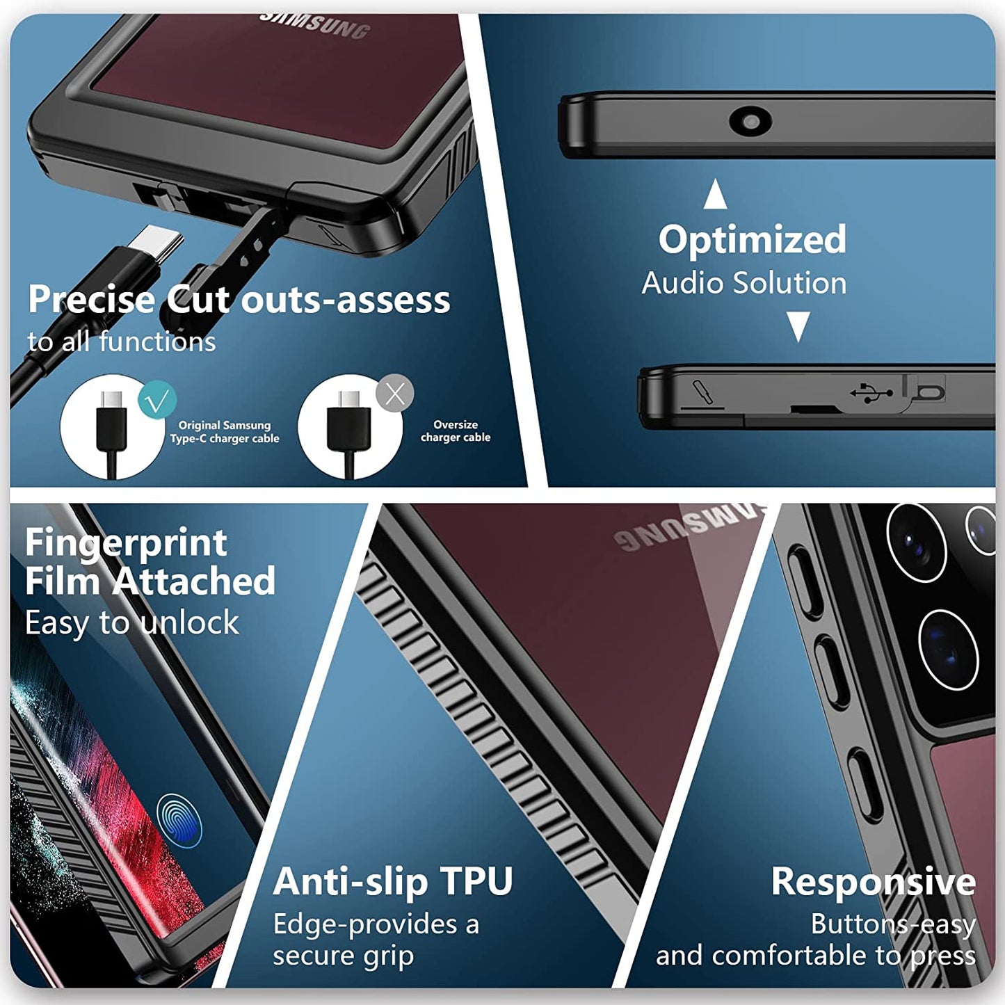 SPIDERCASE Designed for Galaxy S22 Ultra Case, Waterproof Built-In Screen Protector Full Protection Heavy Duty Shockproof Anti-Scratched Rugged Case for Galaxy S22 Ultra 5G 6.8'' 2022, Black/Clear  SPIDERCASE   