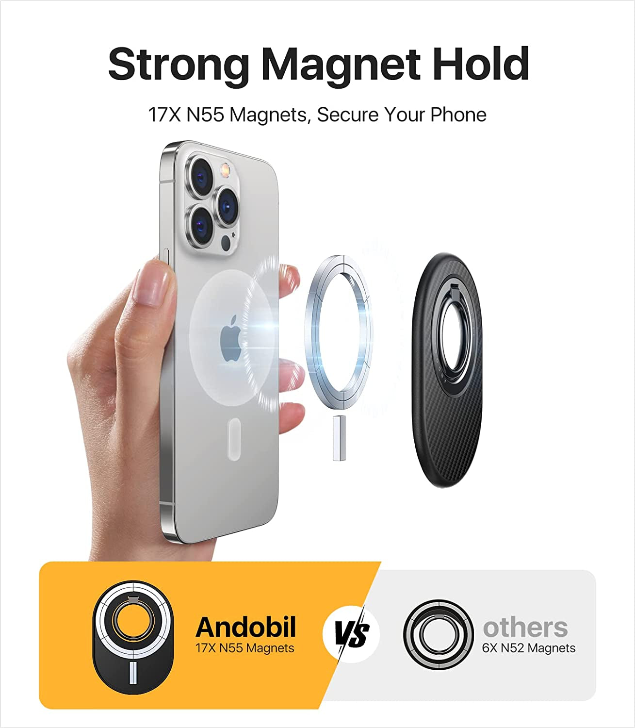 [2023 Newest] Andobil Easyfly Magnetic Phone Grip [Strongest Magnet Power] Gym Cell Phone Finger Ring Holder Compatible with Magsafe Iphone 14 Pro Max 14 13 12, Rotate Kickstand, Carbon Fiber Design  andobil   