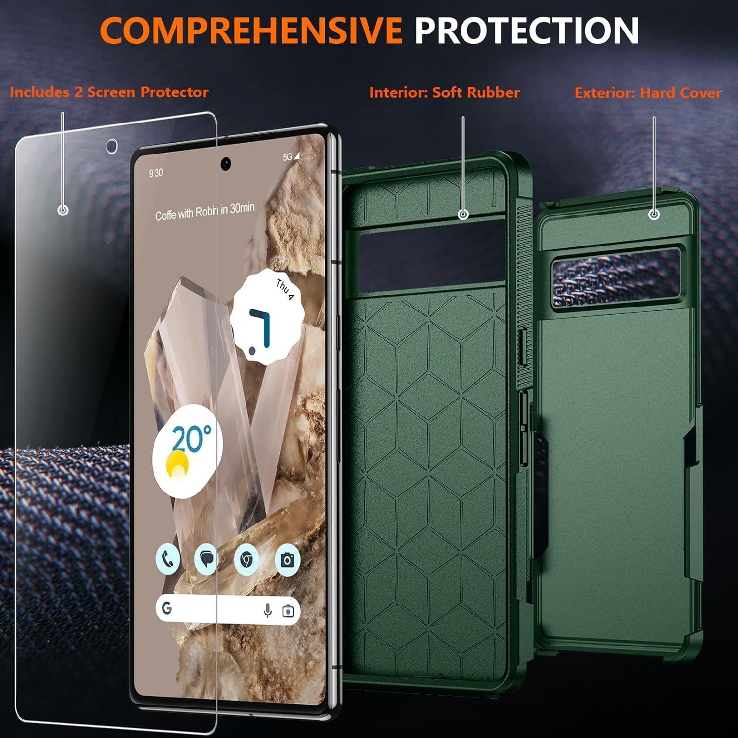 Justcool for Google Pixel 8 Case, with [2 Pcs Screen Protectors] [10FT Drop Protection] Dual Layer Full Body Heavy Duty Protective Case for Google Pixel 8 6.2 Inch,Dark Green  Justcool   