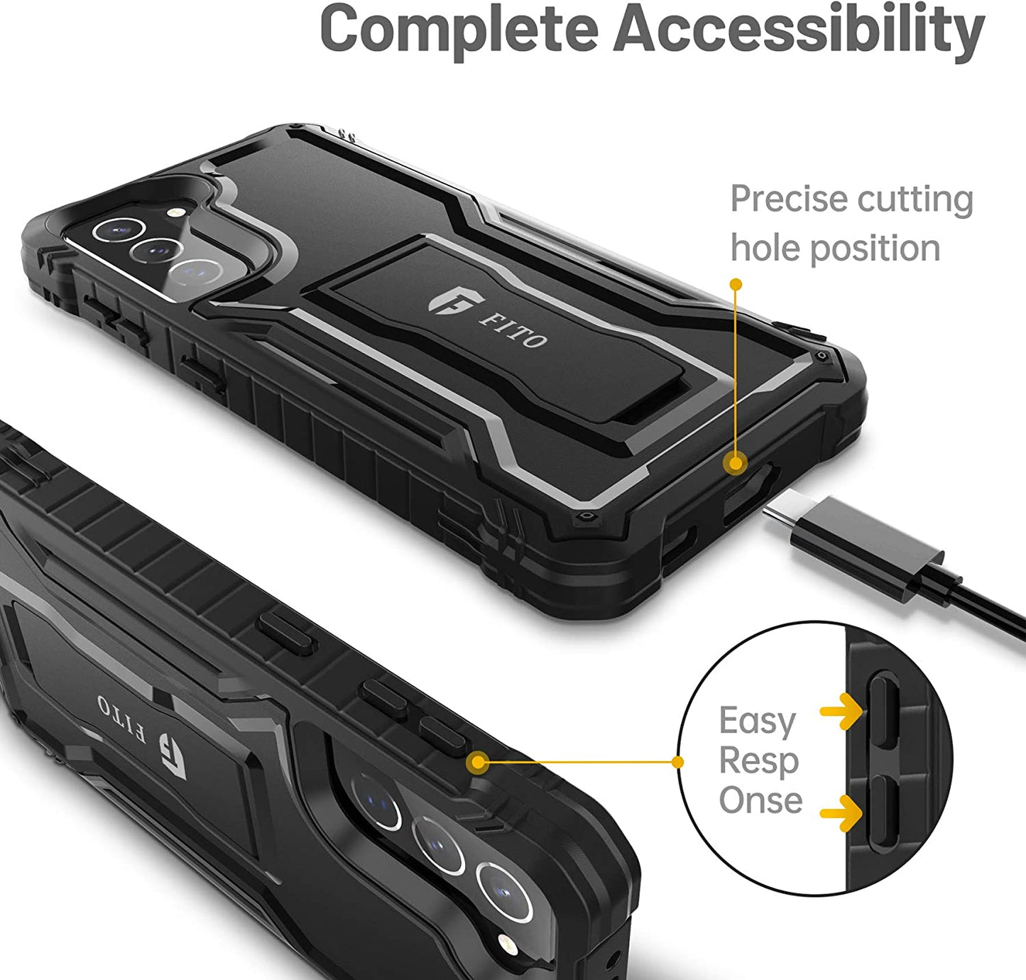 FITO for Samsung Galaxy S21 plus 5G Case, Dual Layer Shockproof Heavy Duty Case for Samsung S21 plus 5G Phone Built-In Kickstand, without Screen Protector (Black, 6.7 Inch)  FITO   