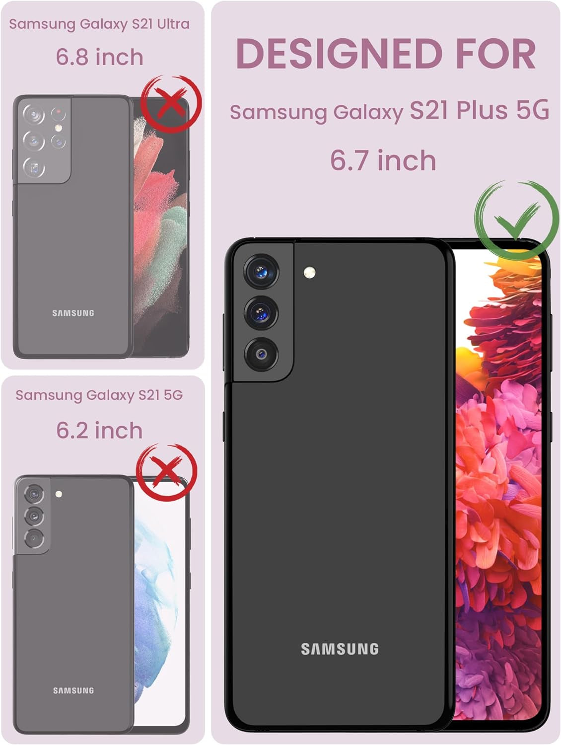 Dretal for Samsung Galaxy S21 plus 5G Case Floral, Galaxy S21+ Case, Military Grade Drop Tested Hard Back & Soft Edge Slim Flower Women Girls Protective Cover +Tempered Glass Screen Protector (Purple)  Dretal   