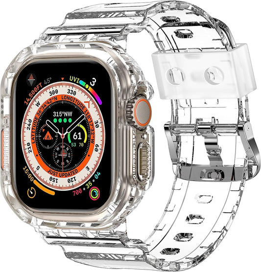 XYF Compatible for Crystal Clear Apple Watch Bands, 45Mm 44Mm 42Mm 41Mm 40Mm 38Mm 49Mm with Bumper Case for Men Women Jelly Sport Case and Band for Iwatch Ultra Series 8 7 SE/6 5 4 3 2 1  XYF   