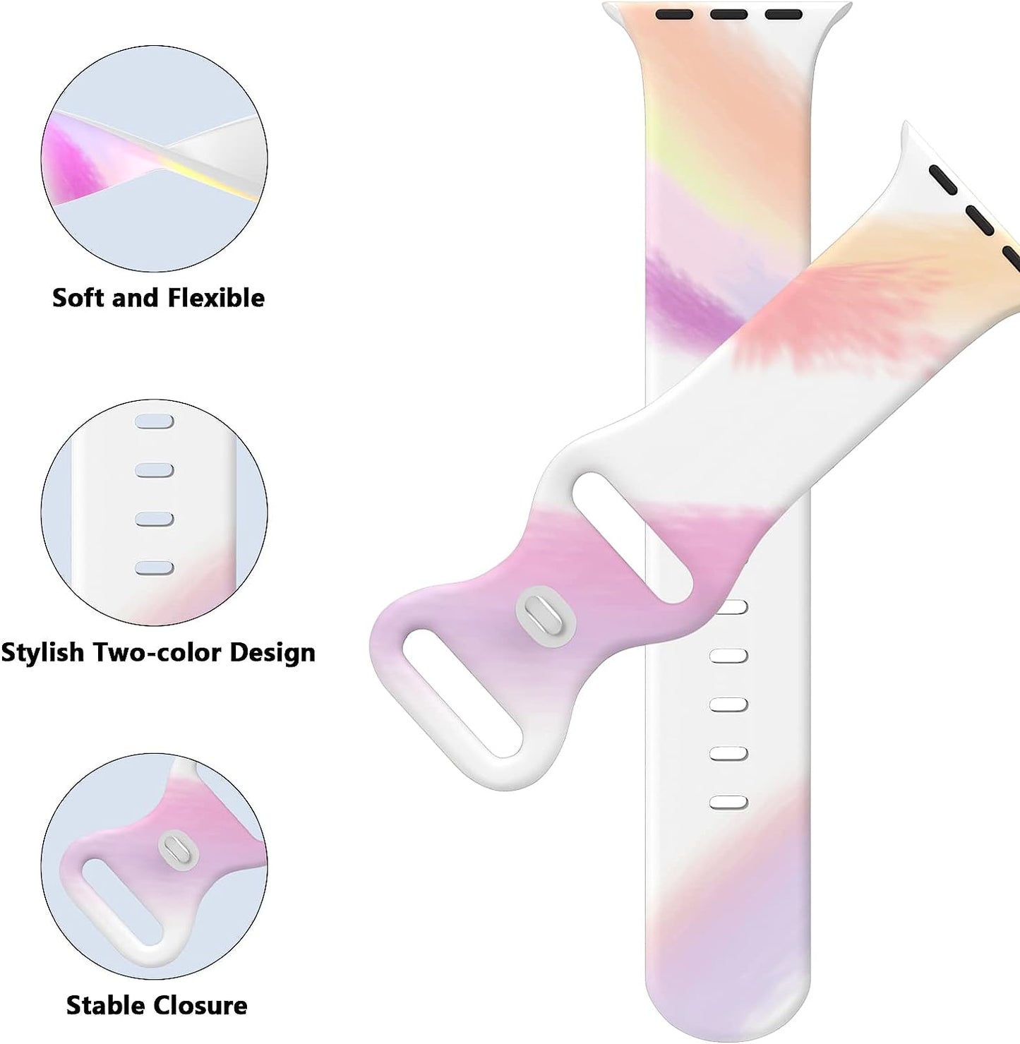 Sport Apple Watch Bands 38Mm 40Mm 41Mm 42Mm 44Mm 45Mm for Women Men Graffiti Tie Dye Soft Silicone Replacement Watch Band Breathable Strap Wristband for Apple Watch Series SE 7 6 5 4 3 2 1 Iwatch Band  HONEYBABY   