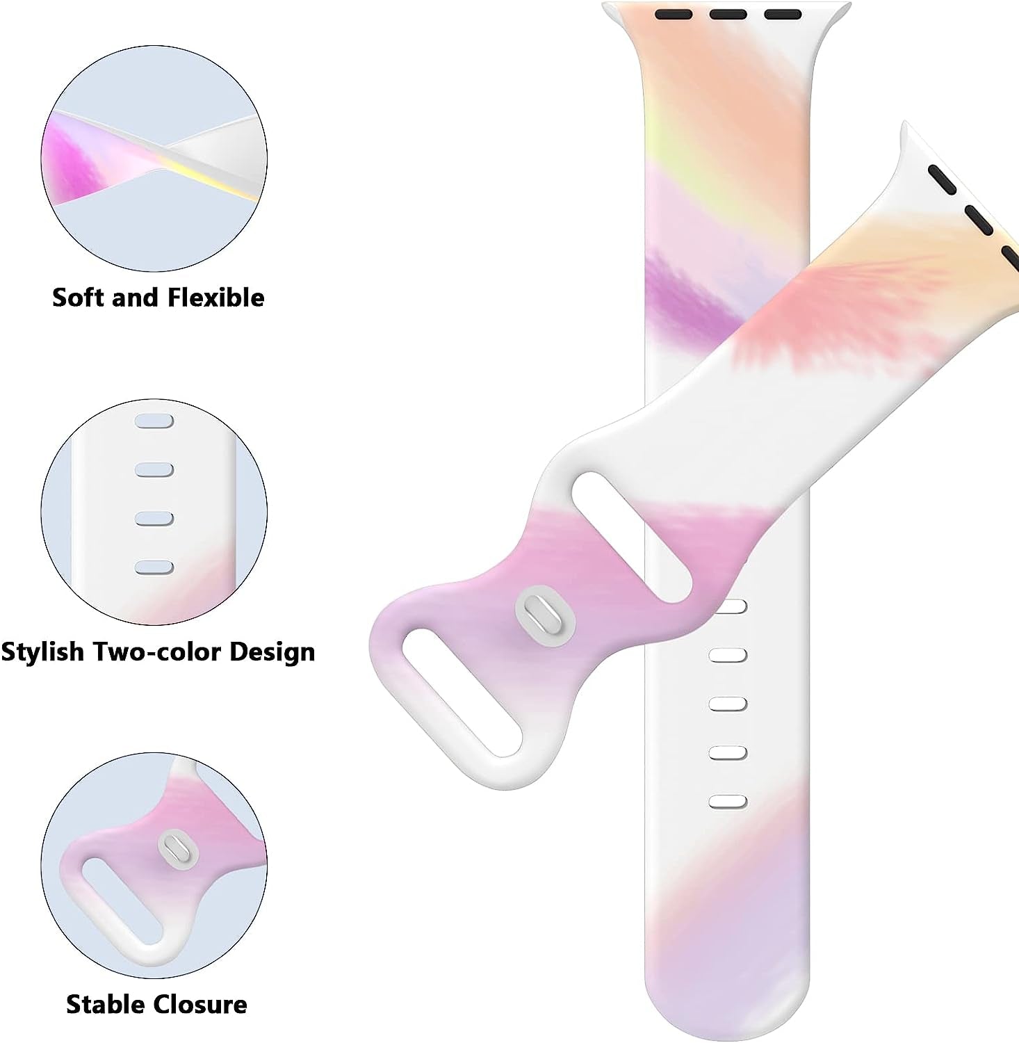 Sport Apple Watch Bands 38Mm 40Mm 41Mm 42Mm 44Mm 45Mm for Women Men Graffiti Tie Dye Soft Silicone Replacement Watch Band Breathable Strap Wristband for Apple Watch Series SE 7 6 5 4 3 2 1 Iwatch Band  HONEYBABY   