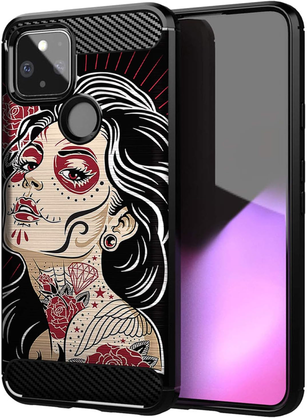Casesondeck Case Compatible with [Google Pixel 4A 5G (2020)] Pictorial Patterned TPU Design Case Flexible Slim and Elegant (Astronaut)  Cases on Deck Skull Woman  