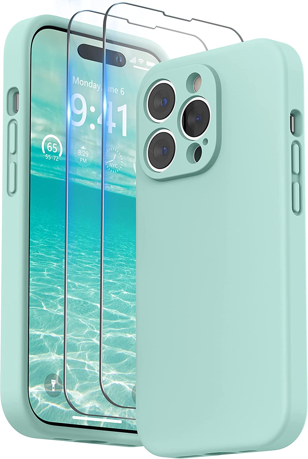 SURPHY Designed for Iphone 14 Pro Max Case with Screen Protector, (With Camera Protection + Soft Microfiber Lining) Liquid Silicone Phone Case, Blue Jay  SURPHY Mint Green  