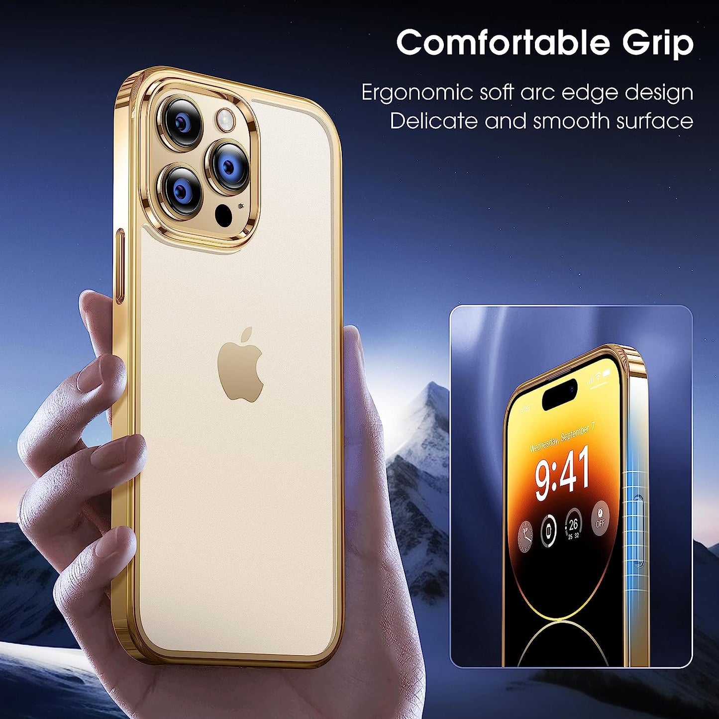 Alphex Official Color Match for Iphone 14 Pro Case, Anti-Fingerprints, 10FT Military Grade Protective, Soft Glossy Bumper Matte Slim Women Men Phone Cover 6.1 Inch, Gold  Alphex   