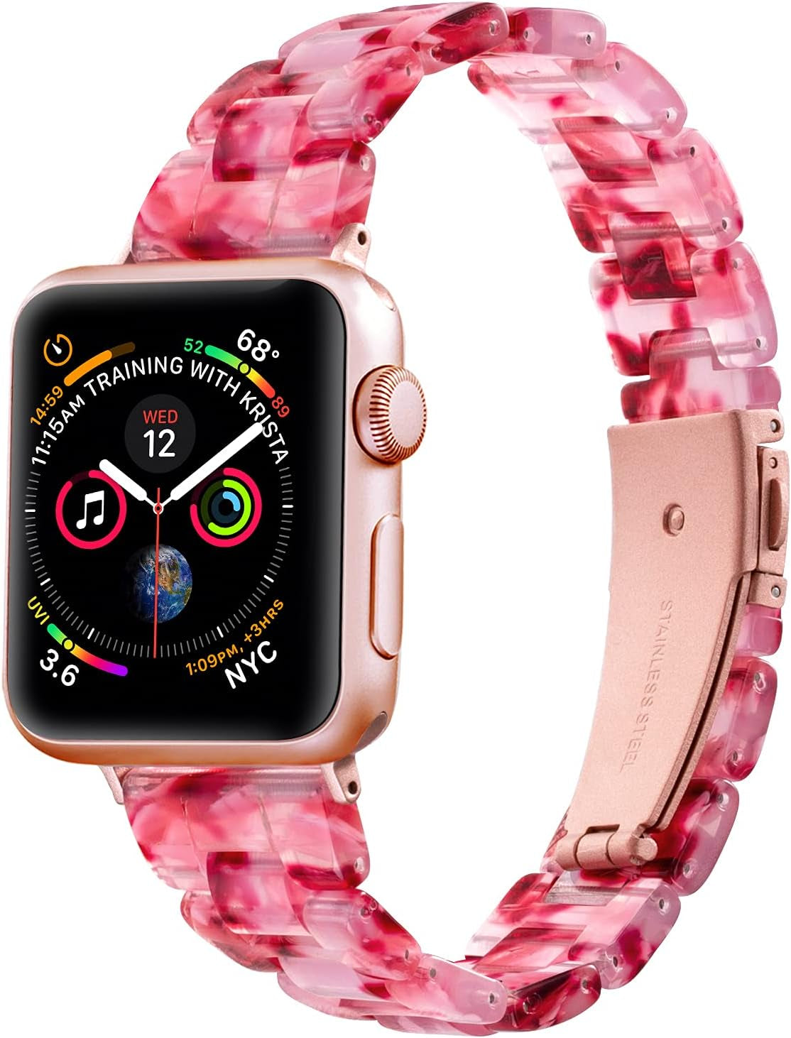 Sangaimei Light Fashion Resin Apple Watch Band with Stainless Steel Buckle Compatible Apple Watch Band 45Mm 44Mm 42Mm 41Mm 40Mm 38Mm Replacement Iwatch Series 8 7 6 5 4 3 2 1 SE for Women Starlight  SaNgaiMEi Peach Red 38mm/40mm/41mm 