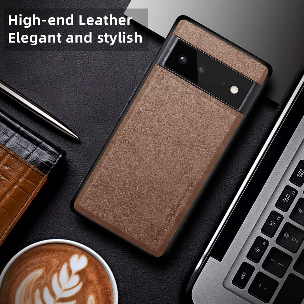 X-Level Google Pixel 6 Case,Anti-Scratch Premium PU Leather Soft TPU Bumper Shockproof Protective Phone Cover Case for Google Pixel 6 (Brown)  Pipilu   