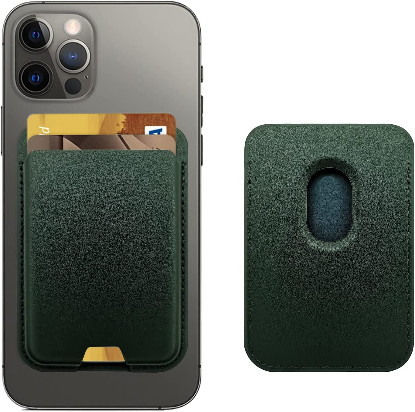 Magnetic Wallet Card Holder Compatible with Apple Magsafe Wallet for Iphone 14 Pro Max/14 Pro/14/14 Plus, Mag Safe Wallet for Iphone 13 Pro Max/13 Pro/13/13 Mini/Iphone 12 Series, Midnightblack  iLodn Green  