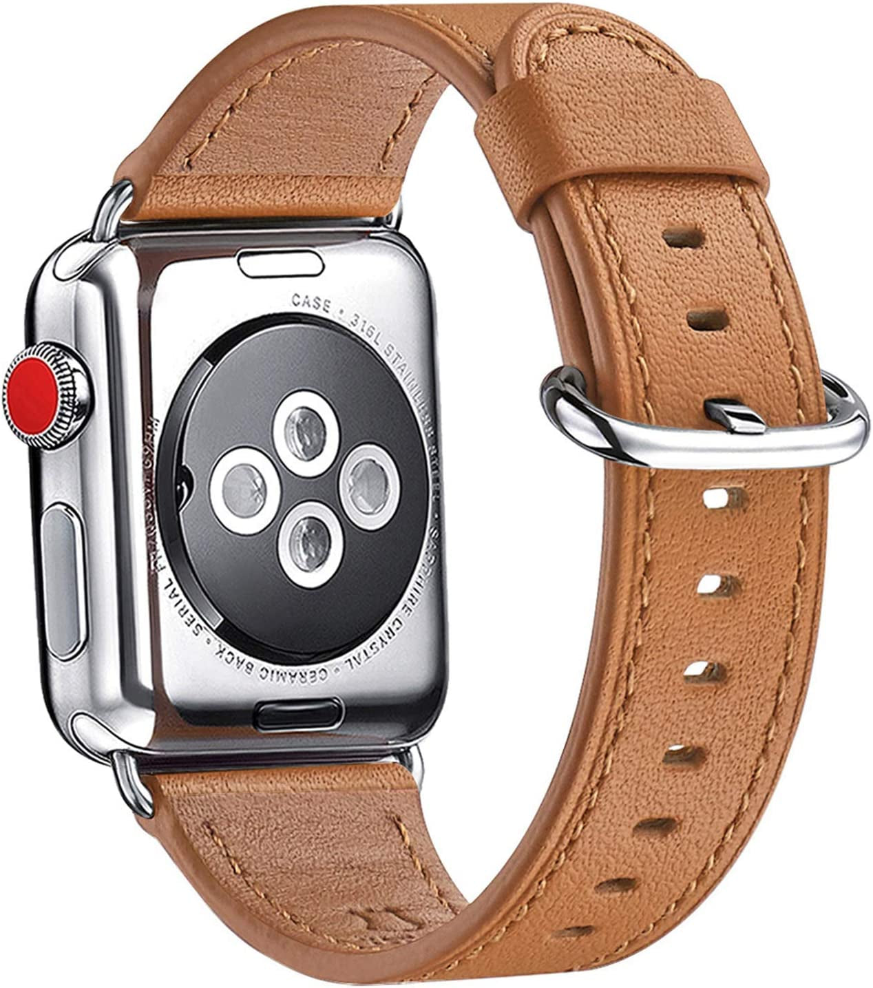 WFEAGL Compatible Iwatch Band 42Mm 44Mm 45Mm, Top Grain Leather Bands of Many Colors for Iwatch SE & Series 7,Series 6,Series 5,Series 4,Series 3,Series 2,Series 1 (Light Brown+Silver, 42Mm 44Mm 45Mm)  WFEAGL   