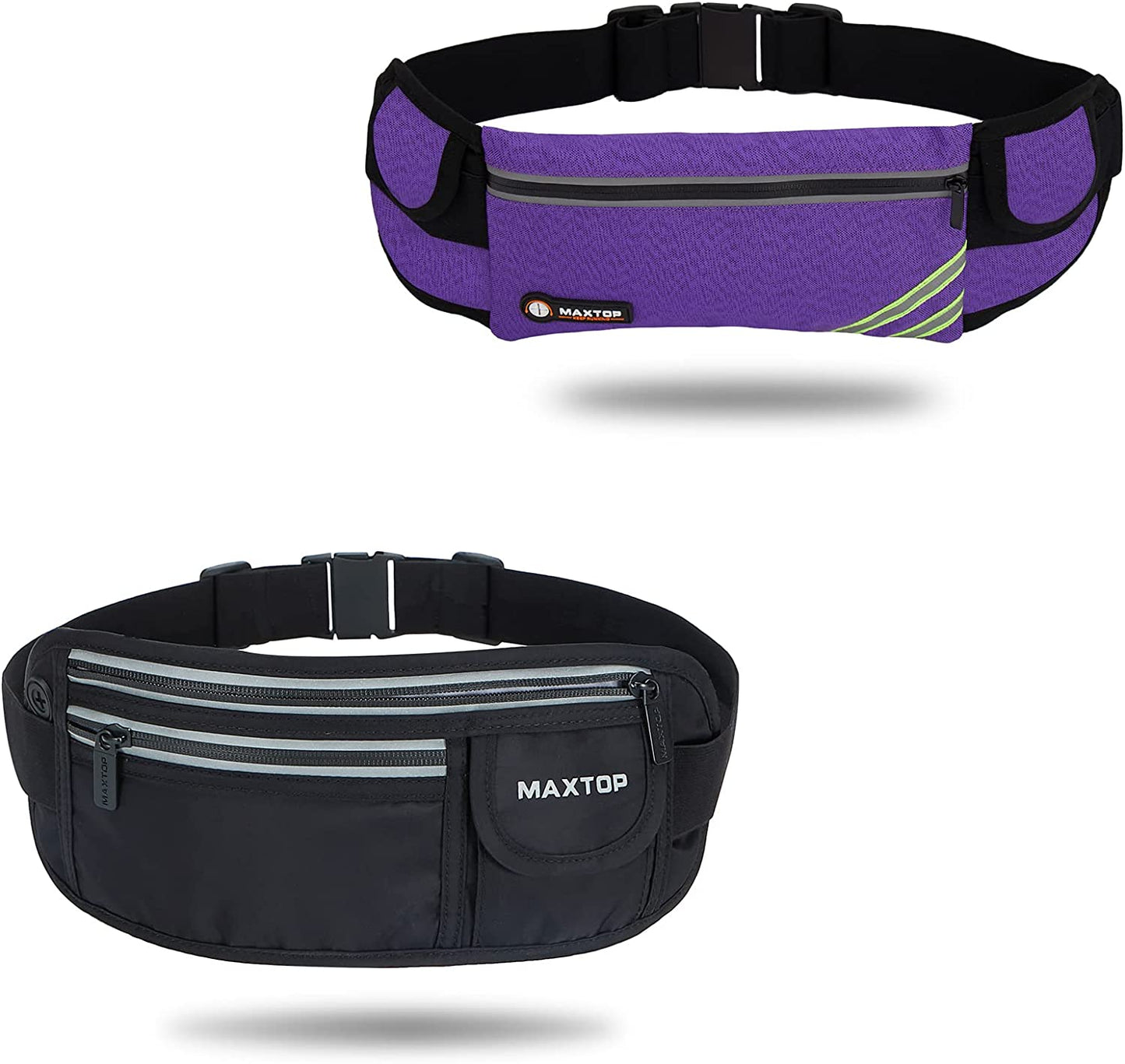 【2 Packs Family Share Bundle】Fanny Packs for Women Men Running Belt Waist Pack Bag for Workout Gym Exercise Walking Hiking Belt Bag Waist Pouch Fits Iphone Cell Phone Holder for Travel Money Belt  MAXTOP Purple+Black 【2 Packs Family Share Bundle】 