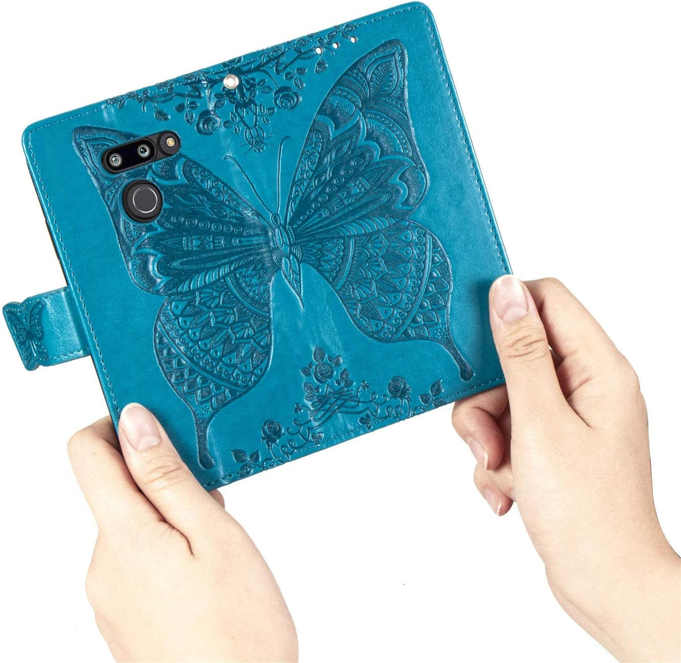Case for LG G8 Thinq Cover,Embossing Mandala Butterfly Rose Vine Flip Folio Wallet Case PU Leather Stand Card Slots Protective Case Cover + Dust Plug Stylus for LG G8 Thinq Wallet Case,Blue  ikasus   