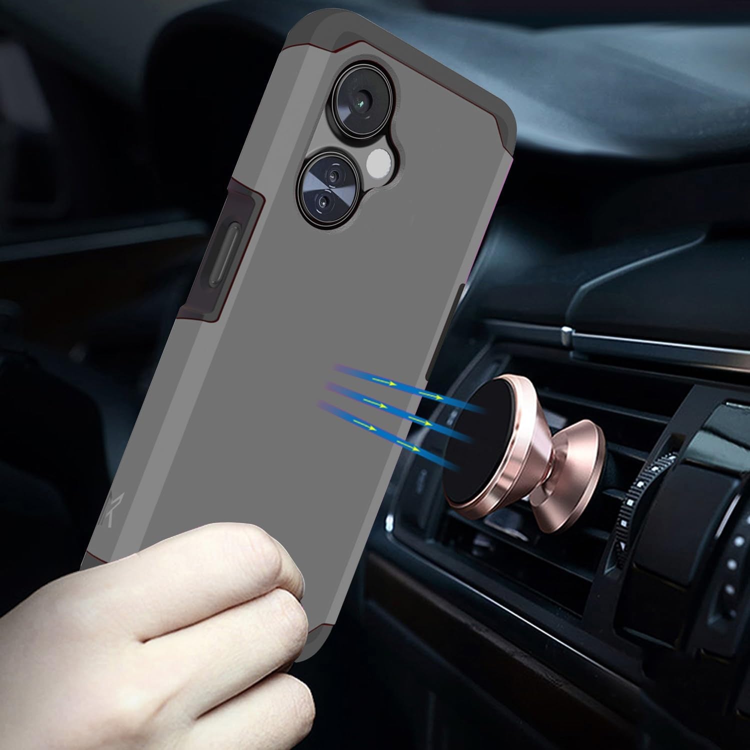 TJS Compatible for Oneplus Nord N30 5G Case, with Tempered Glass Screen Protector Dual Layer Hybrid (Magnetic Mount Friendly) Shockproof Drop Protection Impact Phone Case (Gray)  TJS   