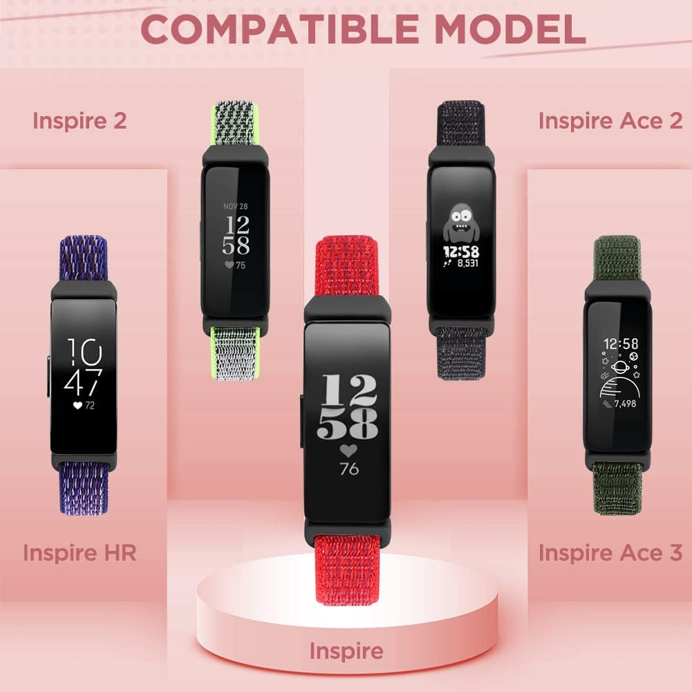 WNIPH Nylon Loop Watch Bands Compatible for Fitbit Inspire 2/ Inspire/ Inspire HR/ Ace 2/ Ace 3 Bands, Soft Adjustable Sport Loop Wristband Replacement Breathable Nylon Straps for Men Women Kids  WNIPH   