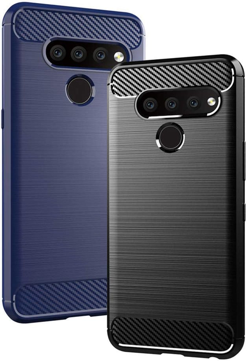 Phone Case for LG V40 Thinq with Tempered Glass Screen Protector Cover and Slim Rugged Soft TPU Rubber Silicone Cell Accessories LGV40 Storm V 40 Thin Q V40Thinq LG40 40V 40Thinq Women Men Girls Blue  Asuwish   