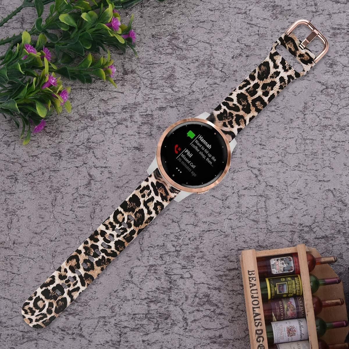 Vicrior Bands Compatible with Garmin Vivoactive 4S 40Mm / Venu 2S Smart Watch, 18Mm Quick Release Soft Silicone Fadeless Pattern Printed Floral Replacement Band for Garmin Vivomove 3S, Leopard  ViCRiOR   