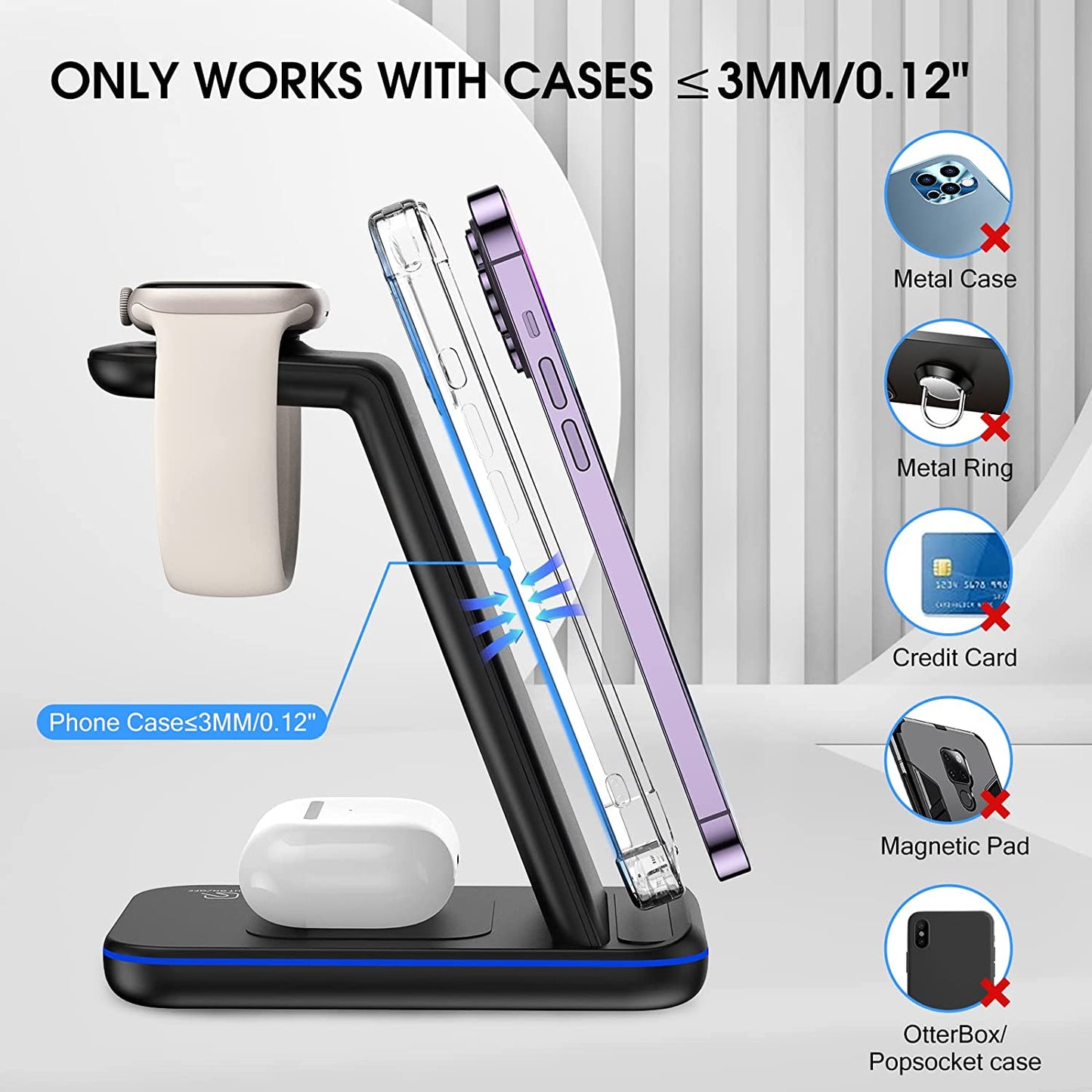 Wireless Charger 3 in 1 for Iphone/Iwatch/Airpods Devices, Charging Station for Iphone 14/13/12/11/Pro Max/Se/X/Xs/Xr/8, Multi Charger Stand for Apple Watch Iwatch 8/7/6/SE/5/4/3/2, Airpods 3/Pro/2  Guanyu(Dongguan) Intelligent Technology Co.,Ltd   