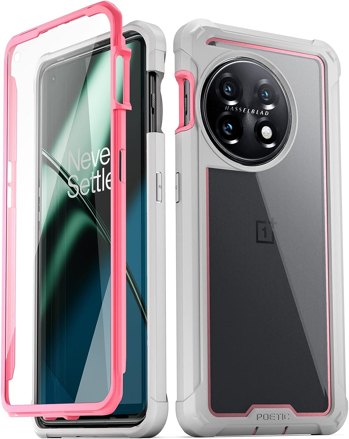 Poetic Guardian Case for Oneplus 11 5G 6.7" (2023) [20 FT Mil-Grade Drop Tested], Full-Body Hybrid Shockproof Bumper Cover with Built-In Screen Protector, Blue/Clear  Poetic Pink  